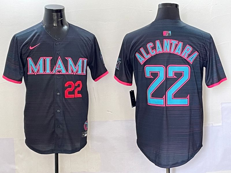 Men 2025 Miami Marlins #22 Alcantara Black Joint Name Nike MLB Jersey style 4